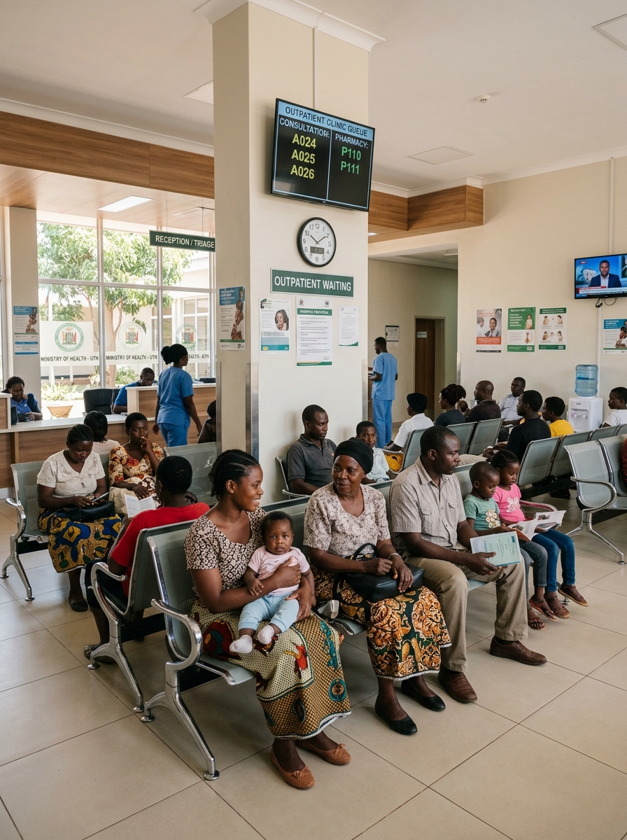 Zambian patients waiting in an outpatient clinic