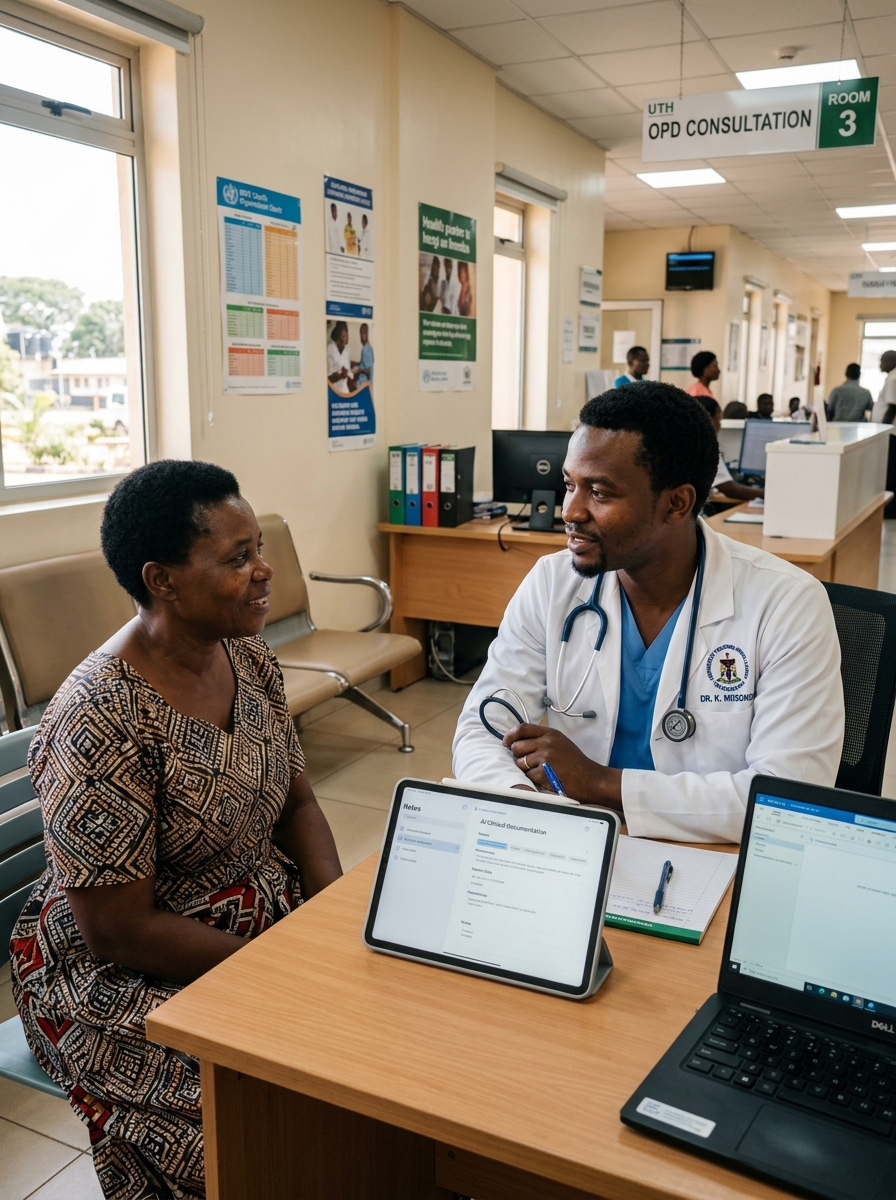 Zambian clinician documenting consultation